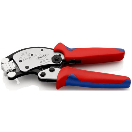 Knipex twistor 16 samonastawnych szczypiec do zaciskania tulejek (czerwony niebieski, z obrotową głowicą zaciskającą)