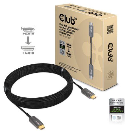 Certyfikat Club 3D Ultra High Speed AOC HDMI 2.1, jednokierunkowy kabel męsko-męski (czarny, 10 metrów, 4K 120 Hz, 8K 60 Hz, 48 Gb/s)