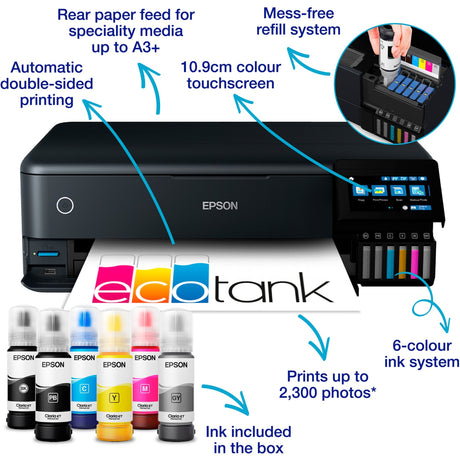 Uniwersalna drukarka atramentowa Epson ecotank et-8550 (czarna, USB, WLAN, skanowanie, kopiowanie)