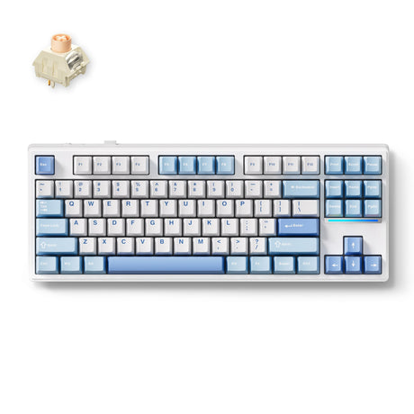 Mchose K87 niebieska icy kremowa mechaniczna klawiatura rgb (biała, układ amerykański (qwerty), kailh box icy kremowa, 80% (tkl), rgb, hot swap, double-shot pbt, bezprzewodowa | bluetooth | usb-c)
