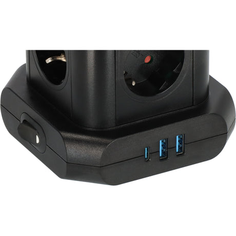 Wieża listwowa Brennerstuhl z 8 listwami zasilającymi w układzie listwy zasilającej 45° (czarna, zasilanie 2x USB-A, 1x USB-C)