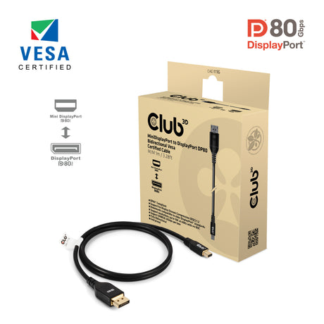 Dwukierunkowy adapter Club 3D Mini DisplayPort na DisplayPort DP80 (czarny, 1 metr, certyfikat Vesa)