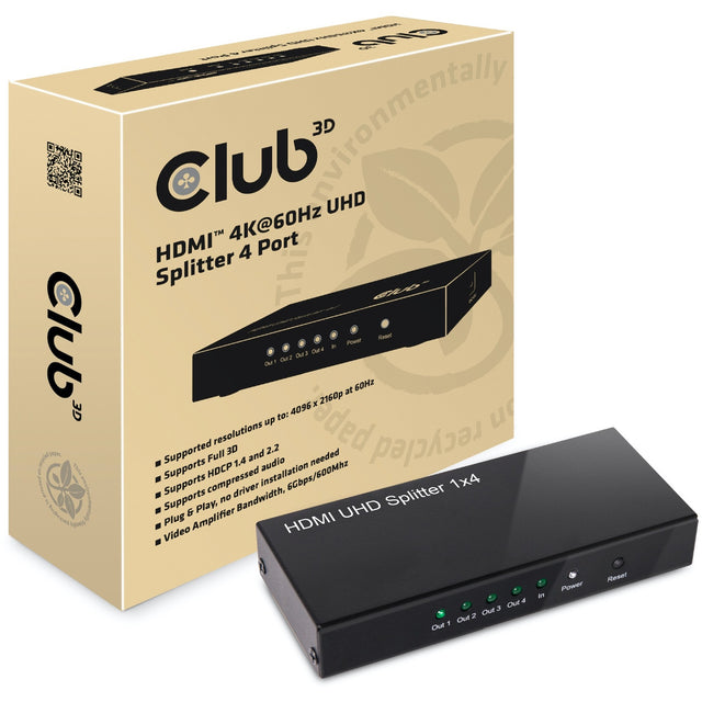 Rozdzielacz Club 3D HDMI 2.0 UHD 4-portowy rozdzielacz HDMI (czarny)