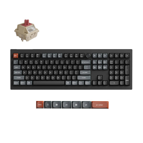 Bezprzewodowa, niestandardowa klawiatura mechaniczna Keychron v6 ultra 8k (czarna, układ amerykański (qwerty), jedwabny pom czerwony, 100%, rgb, hot swap, 2,4 ghz | bluetooth 5.3 | usb-c)