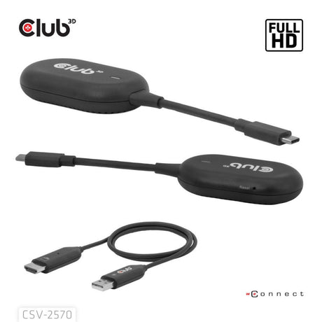 Bezprzewodowy adapter nadajnika i odbiornika Club 3D z USB-C na HDMI (czarny)