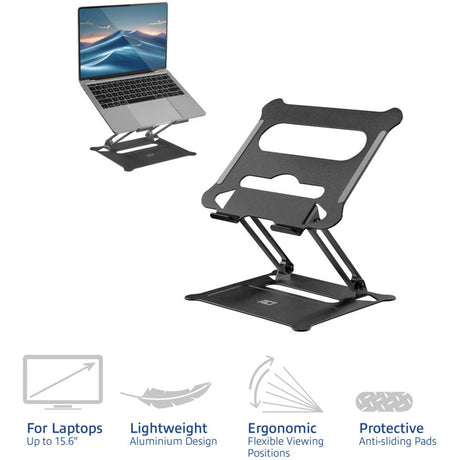 Podstawka pod laptopa Act Connect, aluminiowa, składana, z płynną regulacją wysokości (czarna)