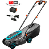 Gardena powermax 32 18v p4a czytaj akumulator do kosiarki w komplecie. ładowarka 18 v szerokość cięcia max. 320 mm