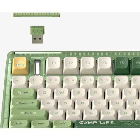 Bezprzewodowa klawiatura mechaniczna kempingowa Iqunix og80 (zielona, układ amerykański (qwerty), wiśnia mx czerwona, 80% (tkl), diody rgb, możliwość wymiany podczas pracy, pbt, 2,4 GHz | bluetooth 5.1 | usb-c)