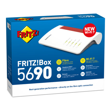 Fritz! międzynarodowy router światłowodowy box 5690 (biały czerwony, mesh Wi-Fi, 2,5 Gbit s)