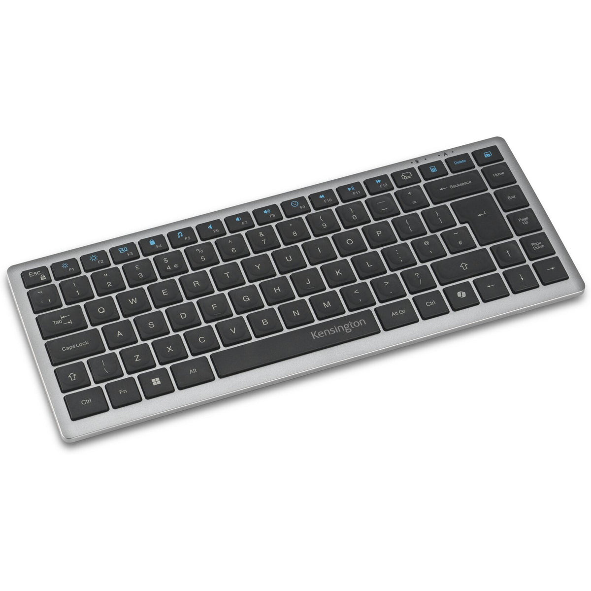 Kompaktowa klawiatura Kensington KB435 EQ z możliwością ładowania, do wielu urządzeń (szara, układ amerykański-międzynarodowy (QWERTY), przełączniki nożycowe, 80% (TKL), USB, 2,4 GHz, Bluetooth 5.4)