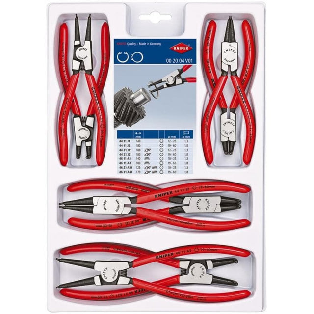 Zestaw szczypiec do pierścieni zabezpieczających Knipex 00 20 04 v01 (czerwony czarny, 8 szt.)