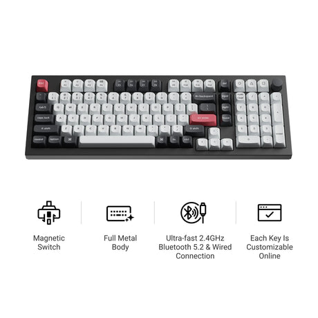 Keychron q5 on qmk bezprzewodowa niestandardowa klawiatura (biała, układ amerykański (qwerty), mgławica magnetyczna z podwójną szyną gateron, 96%, diody rgb, osa double-shot pbt, hot swap, pokrętło, 2,4 ghz | bluetooth 5.1 | usb-c)