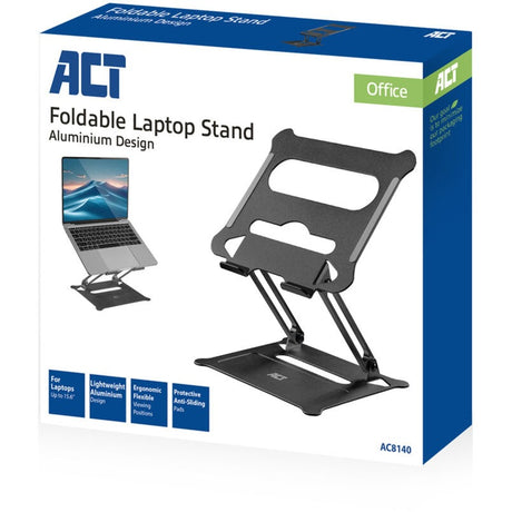 Podstawka pod laptopa Act Connect, aluminiowa, składana, z płynną regulacją wysokości (czarna)