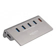 Delock Koncentrator USB 10 Gbps z 4 portami USB-A + 1 portem szybkiego ładowania (szary, z zasilaczem)