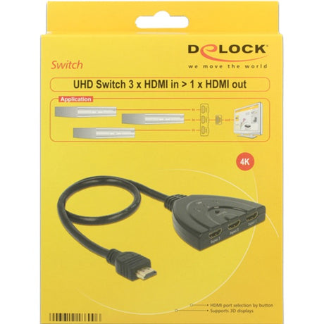Delock 3 x wejście HDMI > 1 x wyjście HDMI Przełącznik HDMI (czarny, 50 centymetrów, 4k)