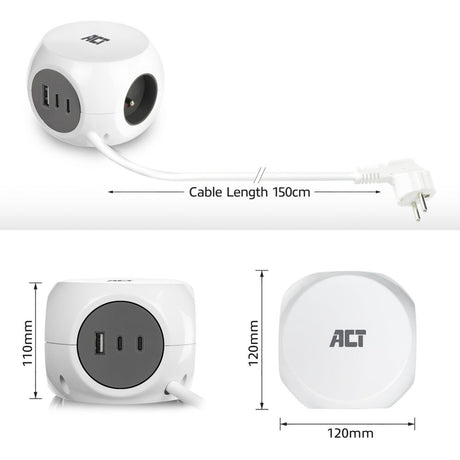 Act Connectivity Act listwa zasilająca z 3 gniazdami, zasilanie 30 W, porty USB-C a, długość kabla 1,5 m ac2425