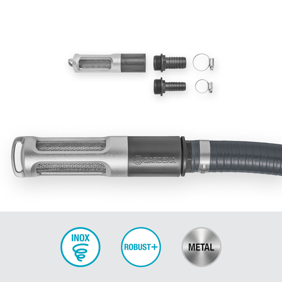 Zestaw filtrów ssących Gardena z zaworem zwrotnym (szary srebrny)