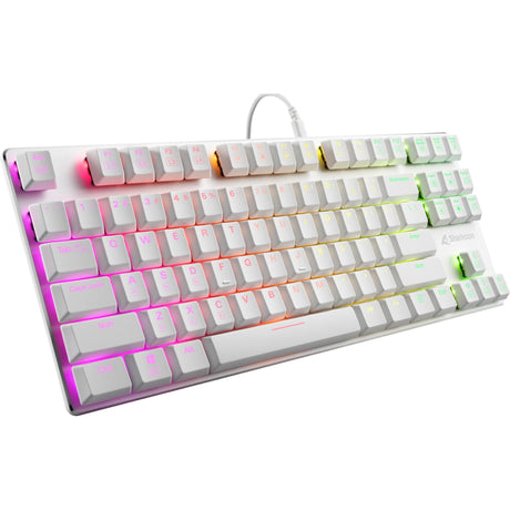 Mechaniczna klawiatura do gier Sharkoon purewriter tkl rgb (biała, układ amerykański (qwerty), kailh niebieski, 80% (tkl), diody rgb)