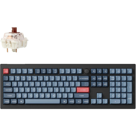 Klawiatura mechaniczna Keychron v6 max-d3 rgb (czarna, układ us (qwerty), gateron jupiter brown, 100%, diody rgb, double-shot osa pbt, hot swap, 2,4 ghz | bluetooth 5.1 | usb-c, pokrętło)