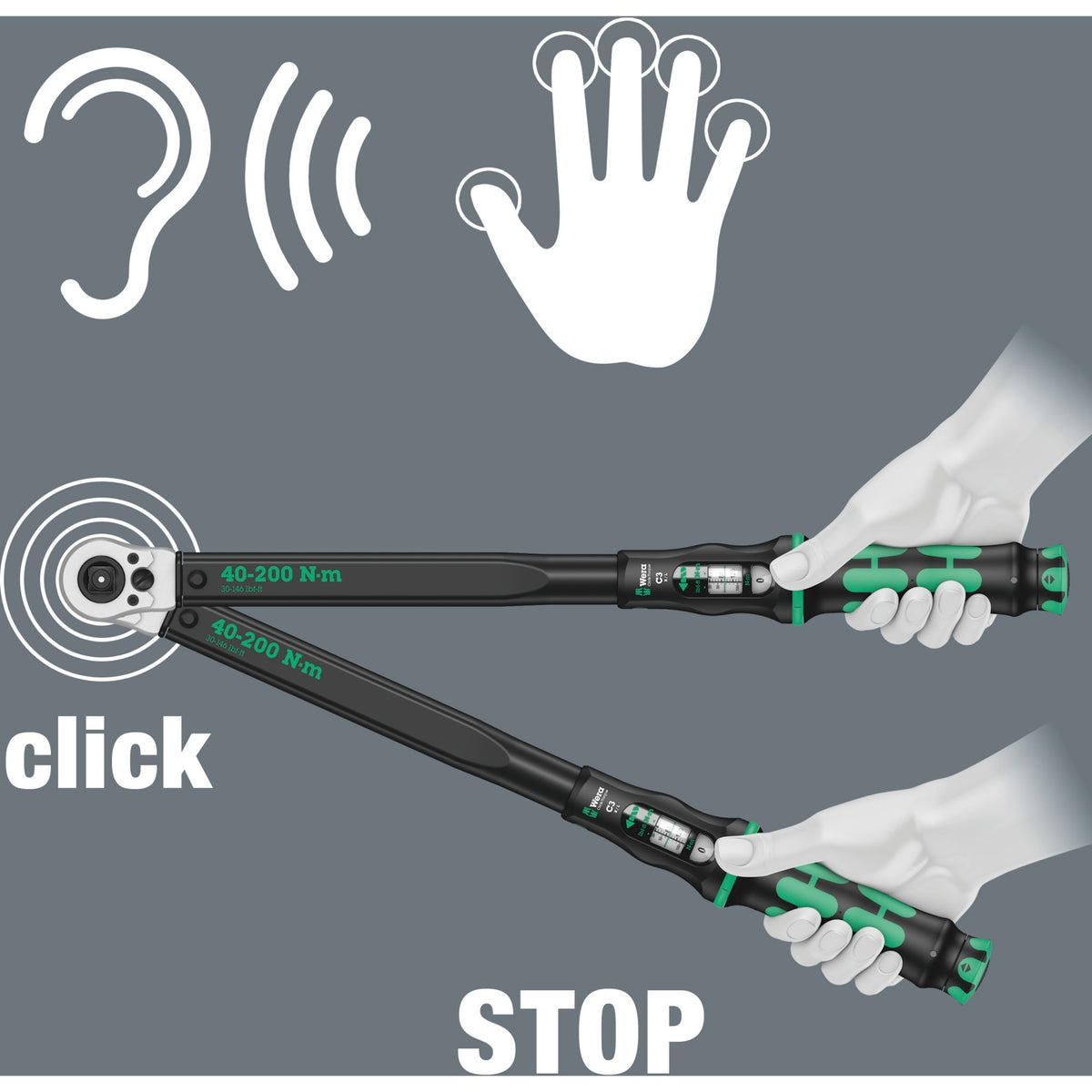 Klucz dynamometryczny Wera Click-Torque c 3 push r l (czarno-zielony, 40-200 nm)