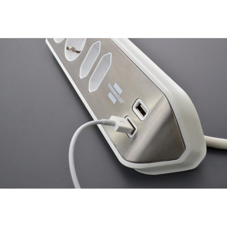 Brennerstuhl ®estilo narożna listwa przyłączeniowa z funkcją ładowania USB 4-kierunkowa 2x gniazda ochronne 2x euro srebrno-białe