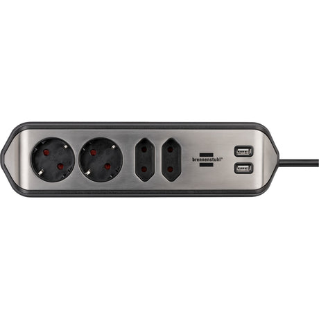 Brennerstuhl ®estilo narożna listwa przyłączeniowa z funkcją ładowania USB 4-kierunkowa 2x gniazdo ochronne 2x euro srebrny czarny