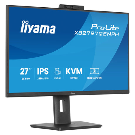 Monitor Iiyama prolite xb2797qsnph-b1 27 (czarny, hdmi, displayport, usb-c, lan, audio, kamerka internetowa)
