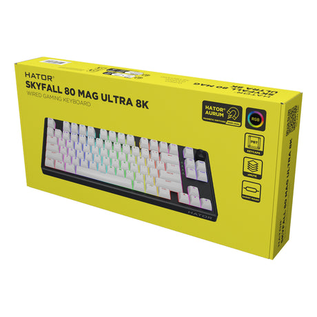 Hator skyfall mag ultra 8k rgb mechanisch gaming toetsenbord (zwart, us lay-out (qwerty), hator aurum ice, 80% (tkl), rgb, double-shot pbt, hot-swap)