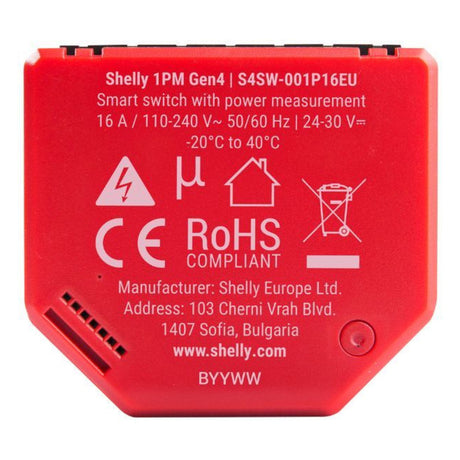 Przekaźnik Shelly 13:00 gen4 (czerwony, bluetooth, wi-fi)