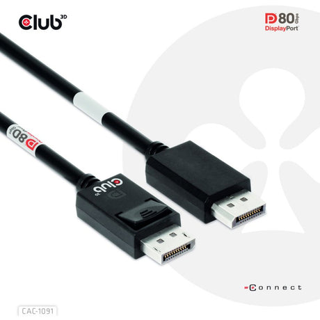 Kabel z certyfikatem Club 3D DisplayPort 2.1 Vesa DP80 męsko-męski (czarny, 1,2 m, 4K 240 Hz, 8K 60 Hz, 80 Gb/s)