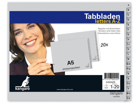 Zakładki kangaro pp 120g m2 18x21 22,5cm szary 20-częściowy a-z 2-otworowy nadruk