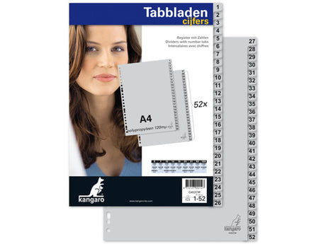 Zakładki kangaro pp g452cm a4 120 mikronów szare 2-series 1-52 23-otworowe z nadrukiem