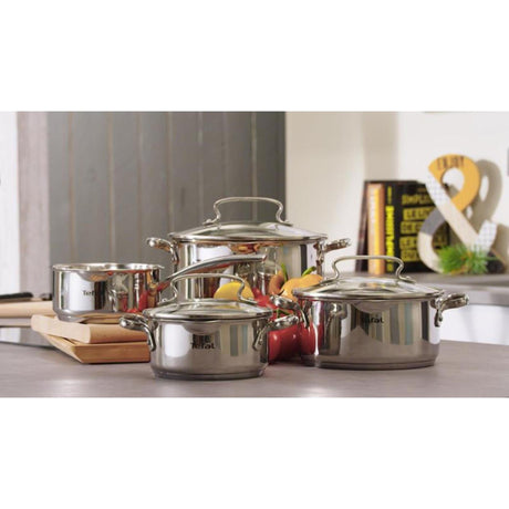 Tefal duetto+ 4-częściowy zestaw do gotowania ze stali nierdzewnej, rondelek 16 cm i garnki 16, 20 i 24 cm, odpowiednie do wszystkich źródeł ciepła.