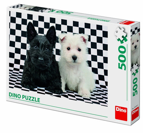 Puzzle Dinotoys Dino - 2 urocze szczeniaki w czerni i bieli - 500 elementów