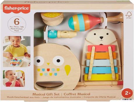 Zestaw upominkowy z drewnianymi instrumentami muzycznymi firmy Mattel Fisher Price