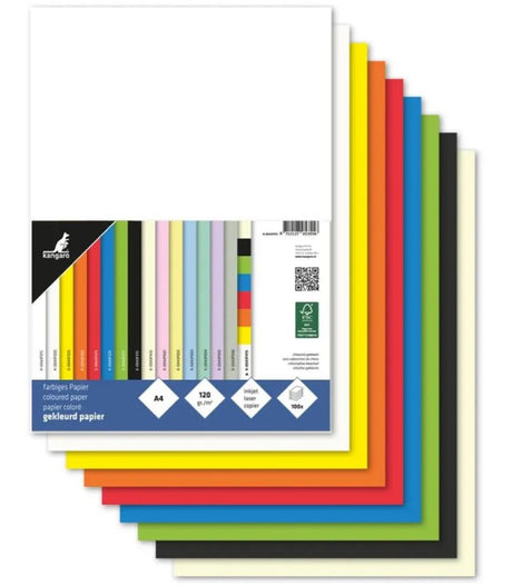 Papier kserograficzny Kangaro a4 120gr 100 arkuszy różne kolory w opakowaniu