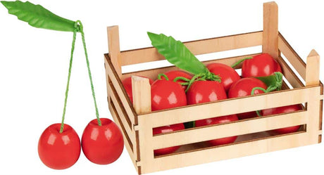 Zabawkowa kuchnia Goki - pudełko na owoce z wiśniami - 14,1x10,1x7,3cm - 6 części - drewno