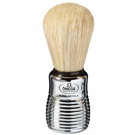 Pędzel do golenia Omega ze świńskiego włosia, chromowany, prążkowany uchwyt, długość 11 cm