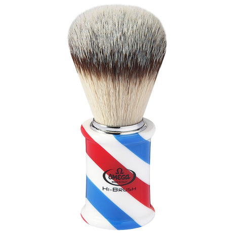 Pędzel do golenia Omega Hi-brush z włosia syntetycznego z efektem włosia borsuka, rączka Barber Pol 11cm