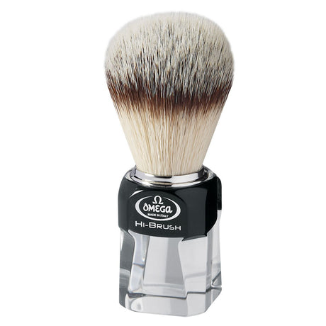 Pędzel do golenia Omega Hi-brush z włosia syntetycznego z efektem włosia borsuka, czarna, przezroczysta rączka 11cm
