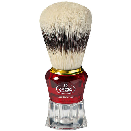 Pędzel do golenia Omega Hi-brush z włosia syntetycznego z efektem włosia borsuka, czerwona, przezroczysta rączka 11cm