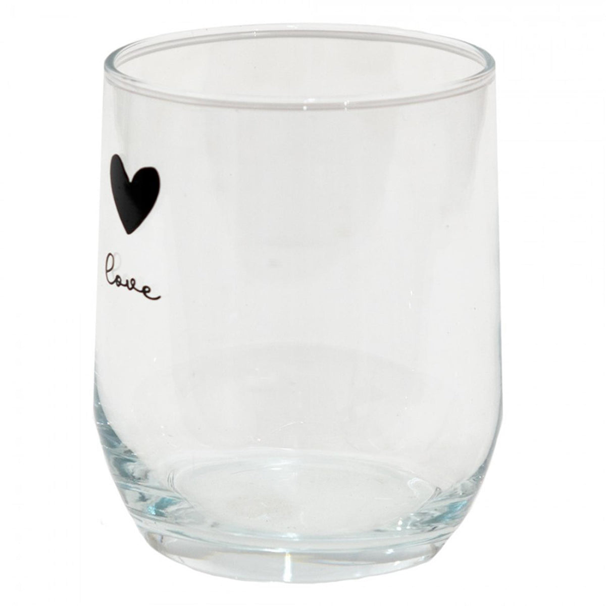 Przezroczysta szklanka do picia Clayre Eef z czarnym sercem i napisem love. ø8x9cm 300ml