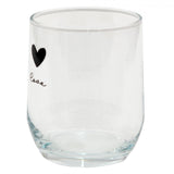 Przezroczysta szklanka do picia Clayre Eef z czarnym sercem i napisem love. ø8x9cm 300ml