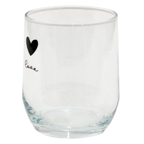 Przezroczysta szklanka do picia Clayre Eef z czarnym sercem i napisem love. ø8x9cm 300ml