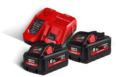 Milwaukee m18 hnrg-552 | Zestaw startowy do akumulatorów dużej mocy 18 V (2x akumulator 5,5ah + szybka ładowarka m12-18 fc) - 4933464713
