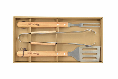 Master grill accessoire set voor barbecue 3szt. houten handgrepen