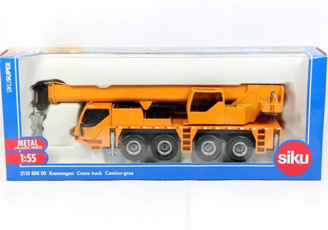 Siku 2110, ciężarówka z żurawiem, 1:55, metal, plastik, żółty, wysięgnik teleskopowy