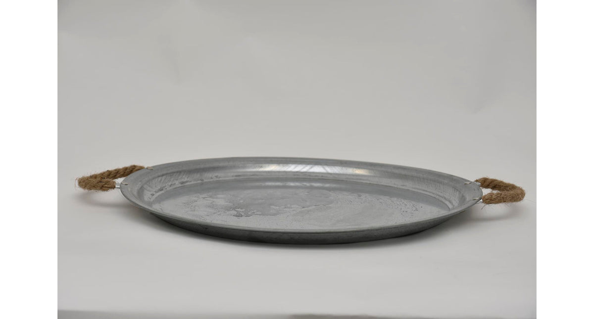 Zinkplateau rond met jute oren d45 h2,5cm