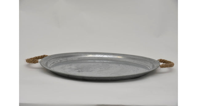Zinkplateau rond met jute oren d45 h2,5cm
