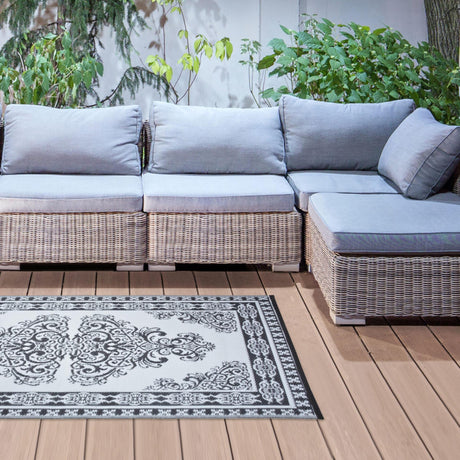 Dywan ogrodowy Esschert Design z motywem perskim 186x120cm czarno-biały